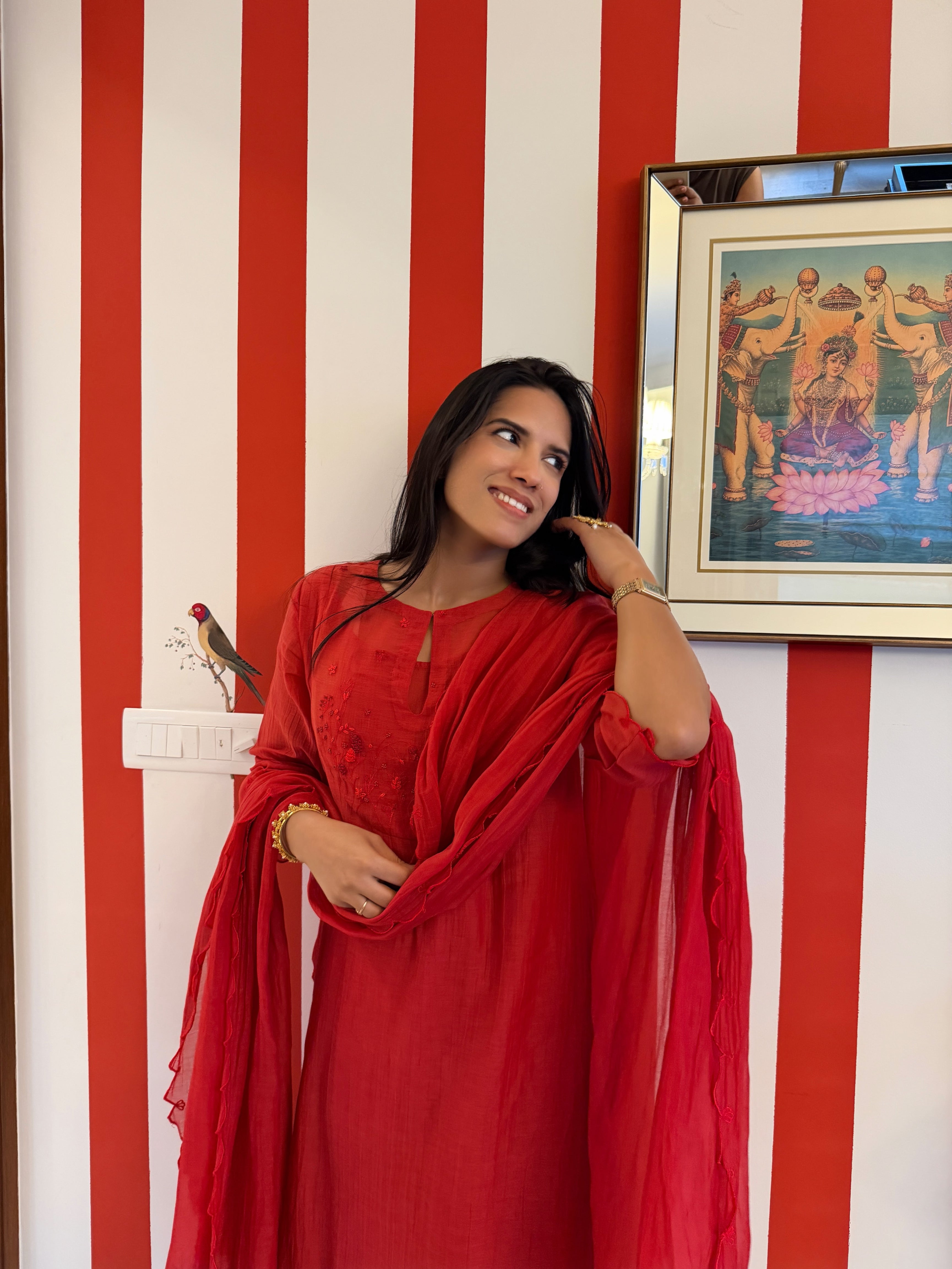 Red Mishri Chanderi Kurta Set