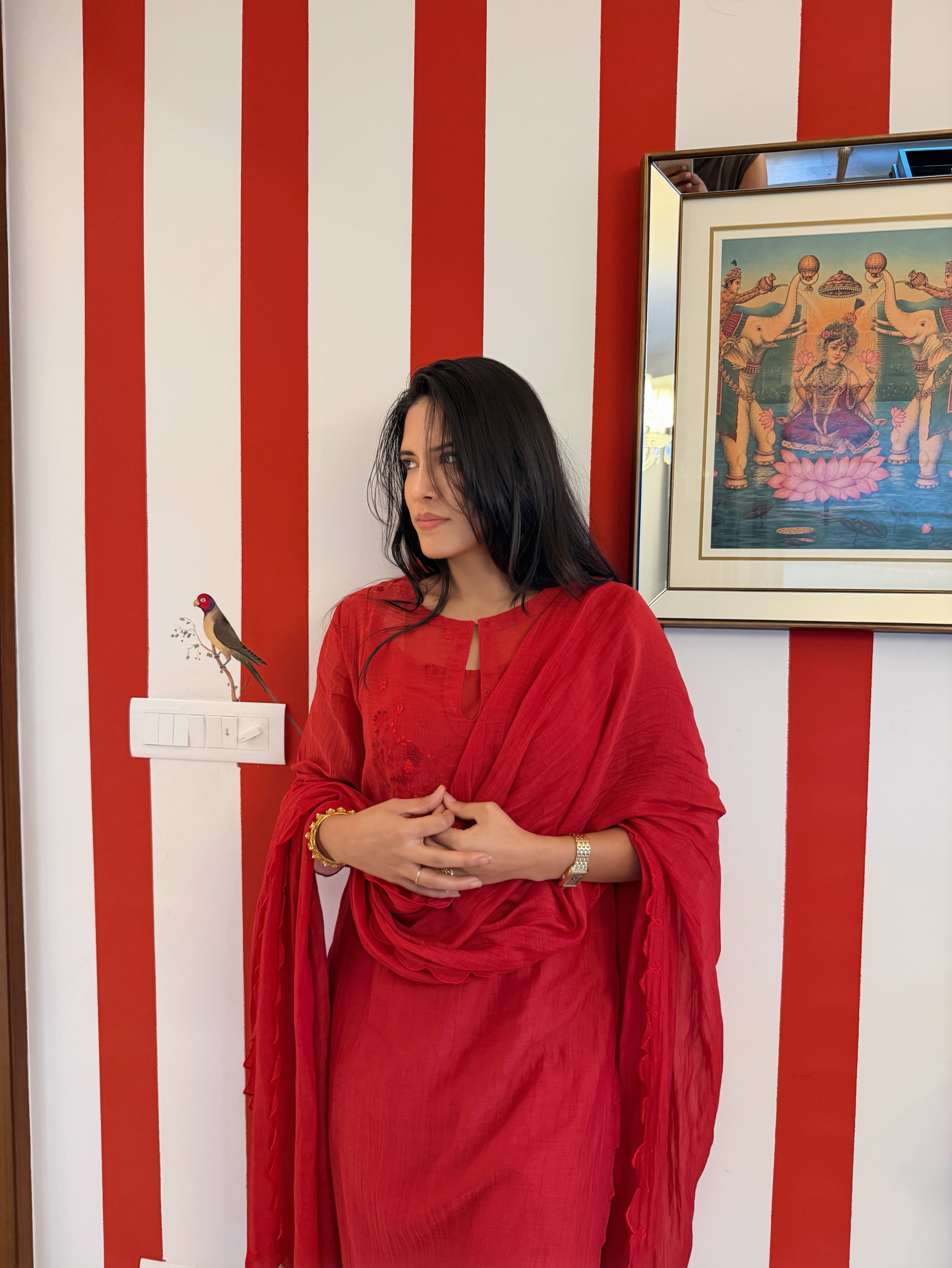 Red Mishri Chanderi Kurta Set