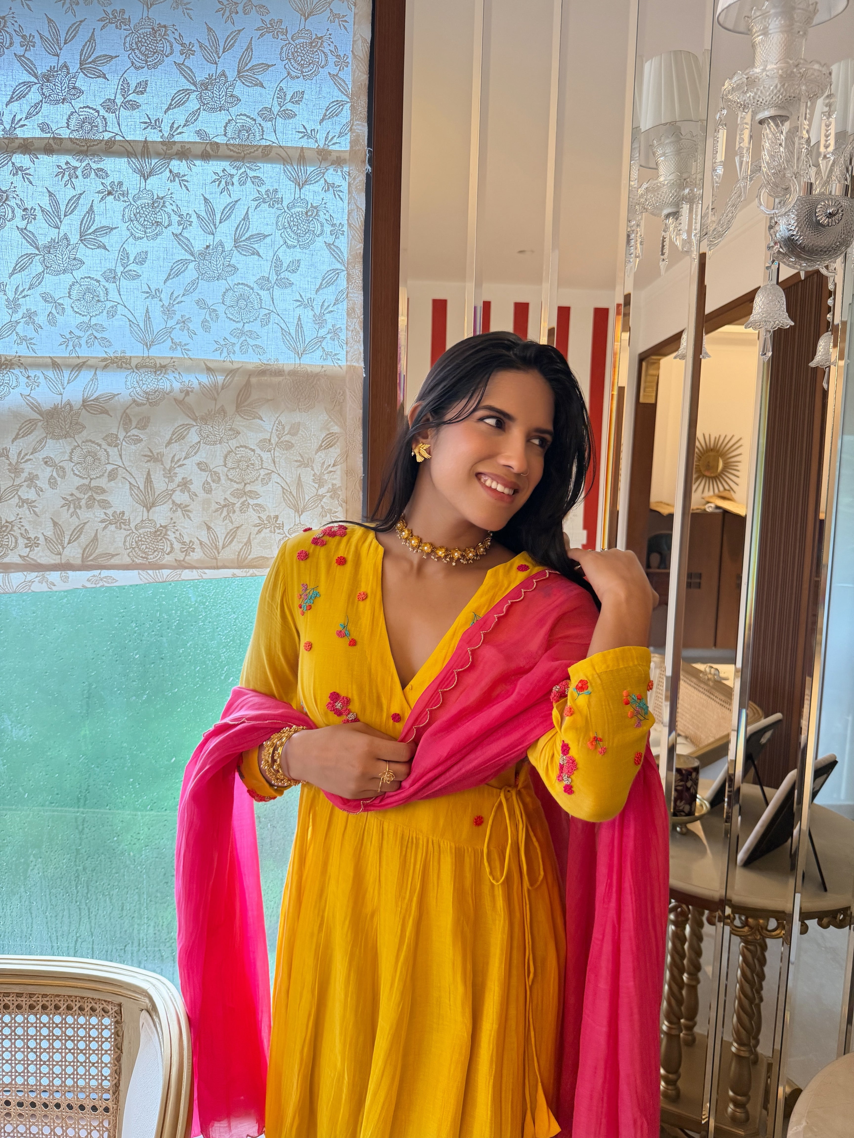Yellow Alka Chanderi Kurta Set