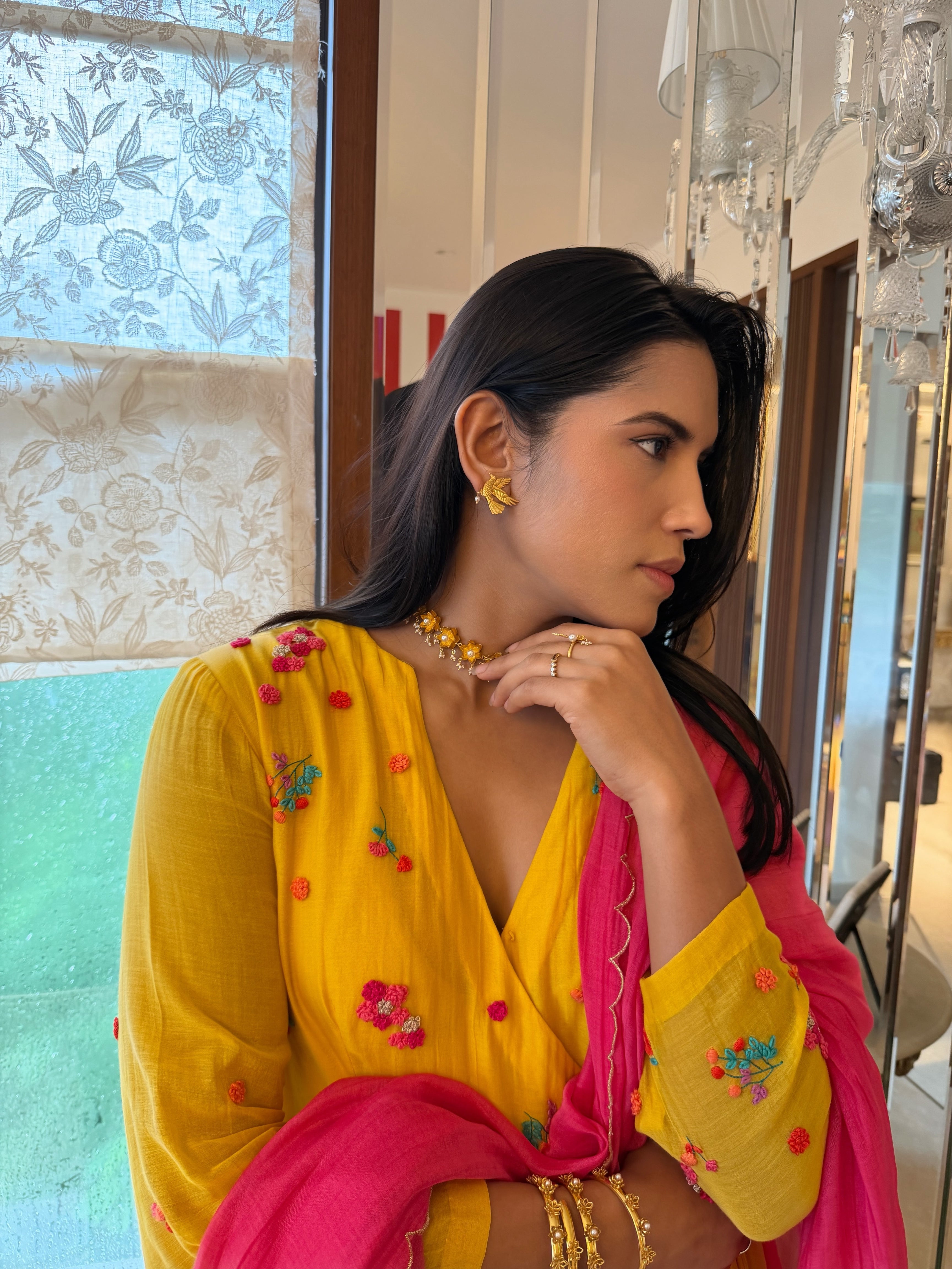 Yellow Alka Chanderi Kurta Set