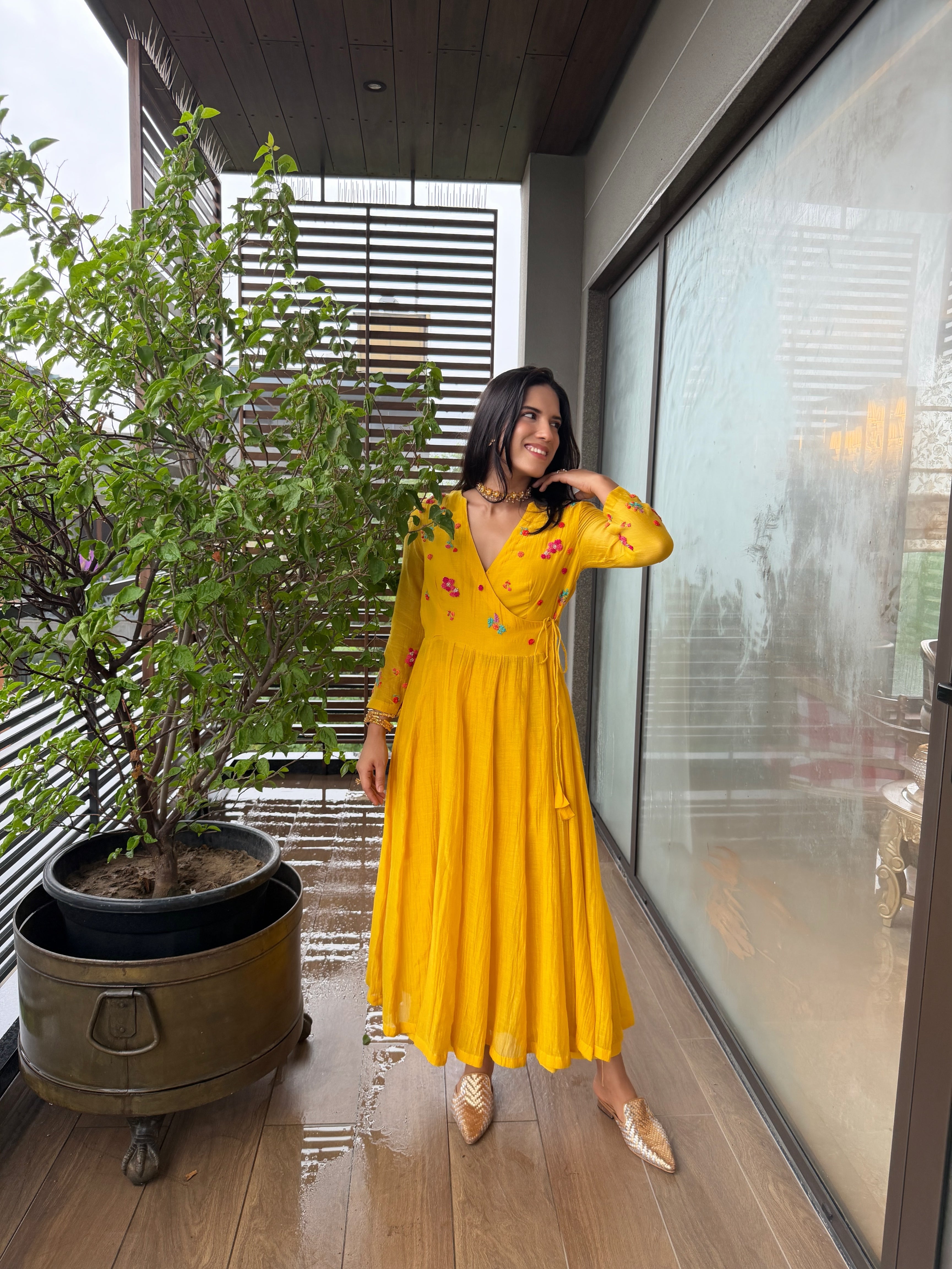 Yellow Alka Chanderi Kurta Set