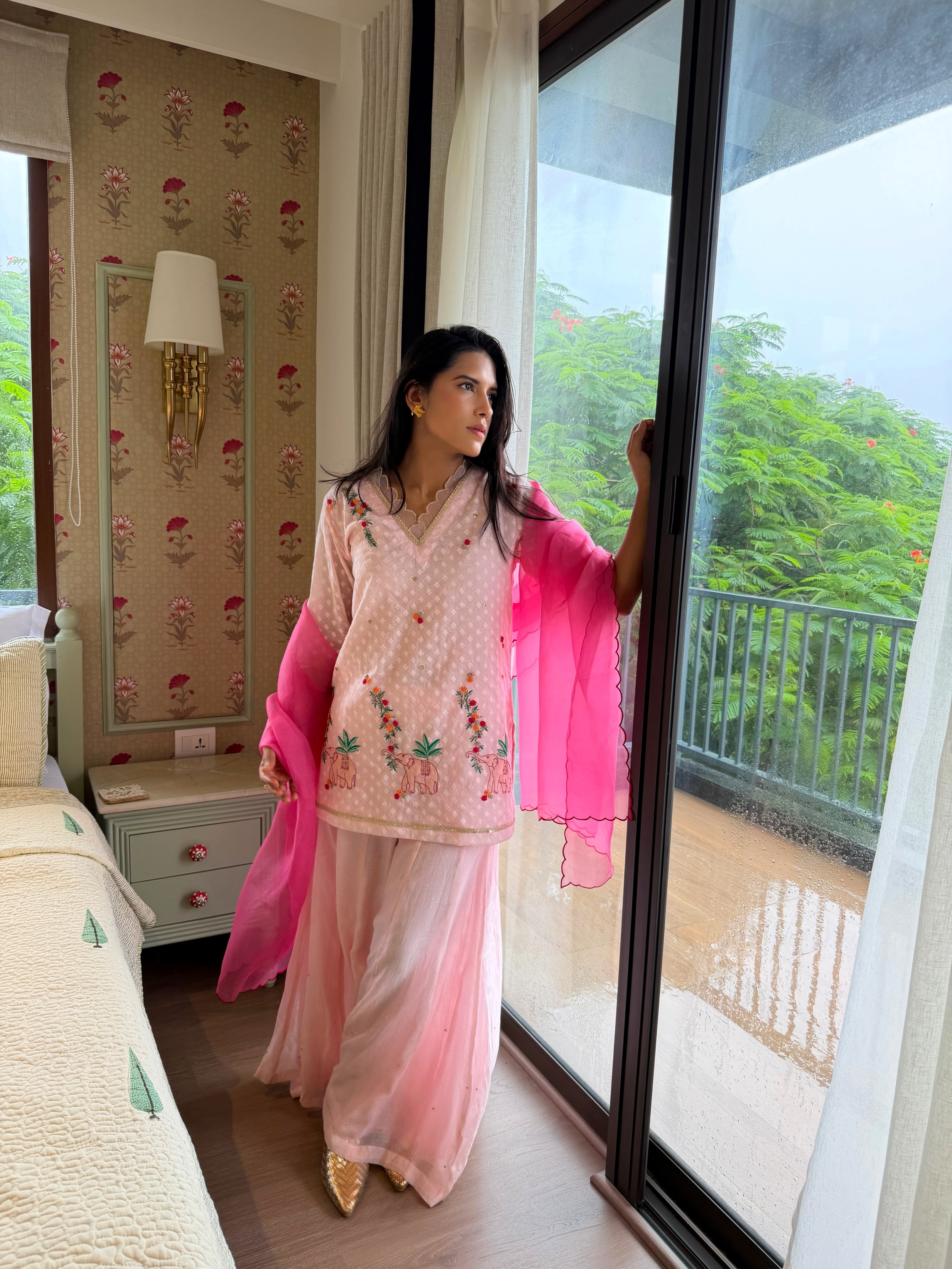 Pink Numani Short Chanderi Kurta Set
