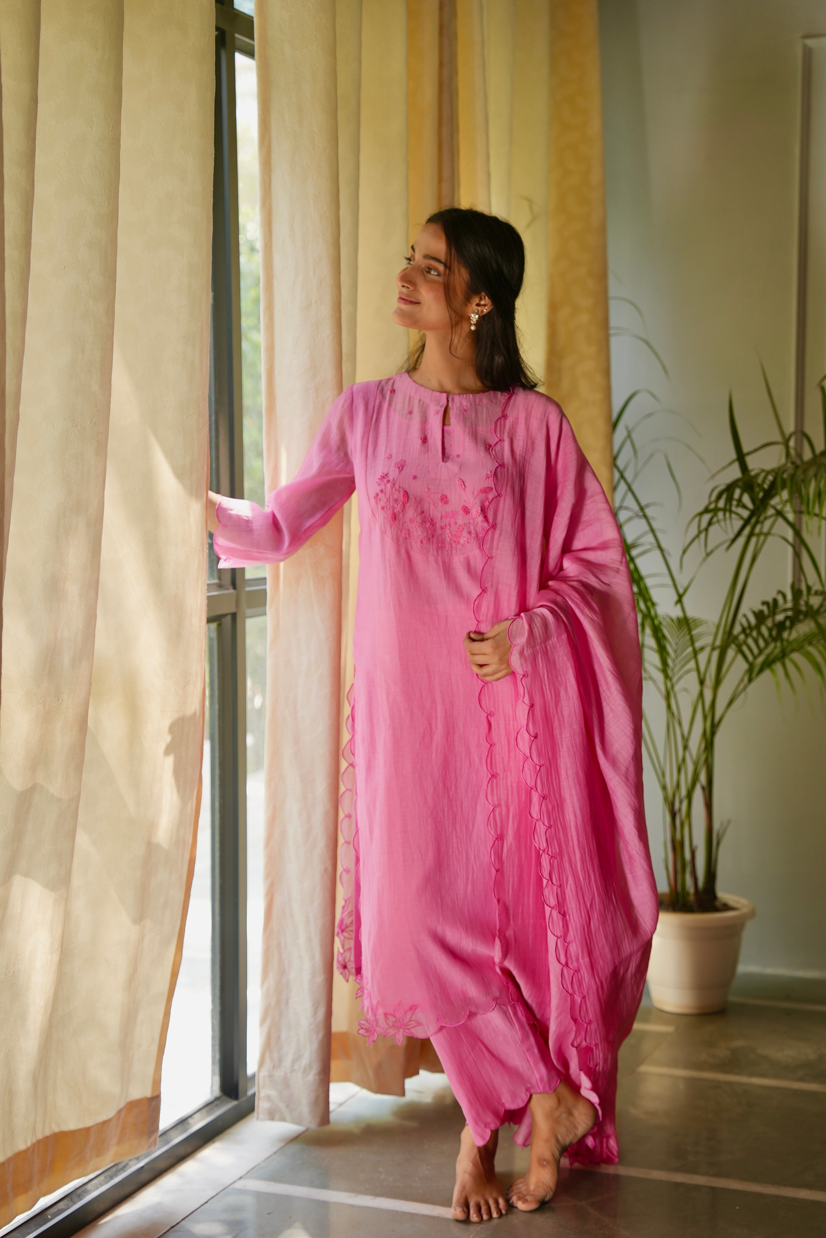 Pink Mishri Chanderi Kurta Set