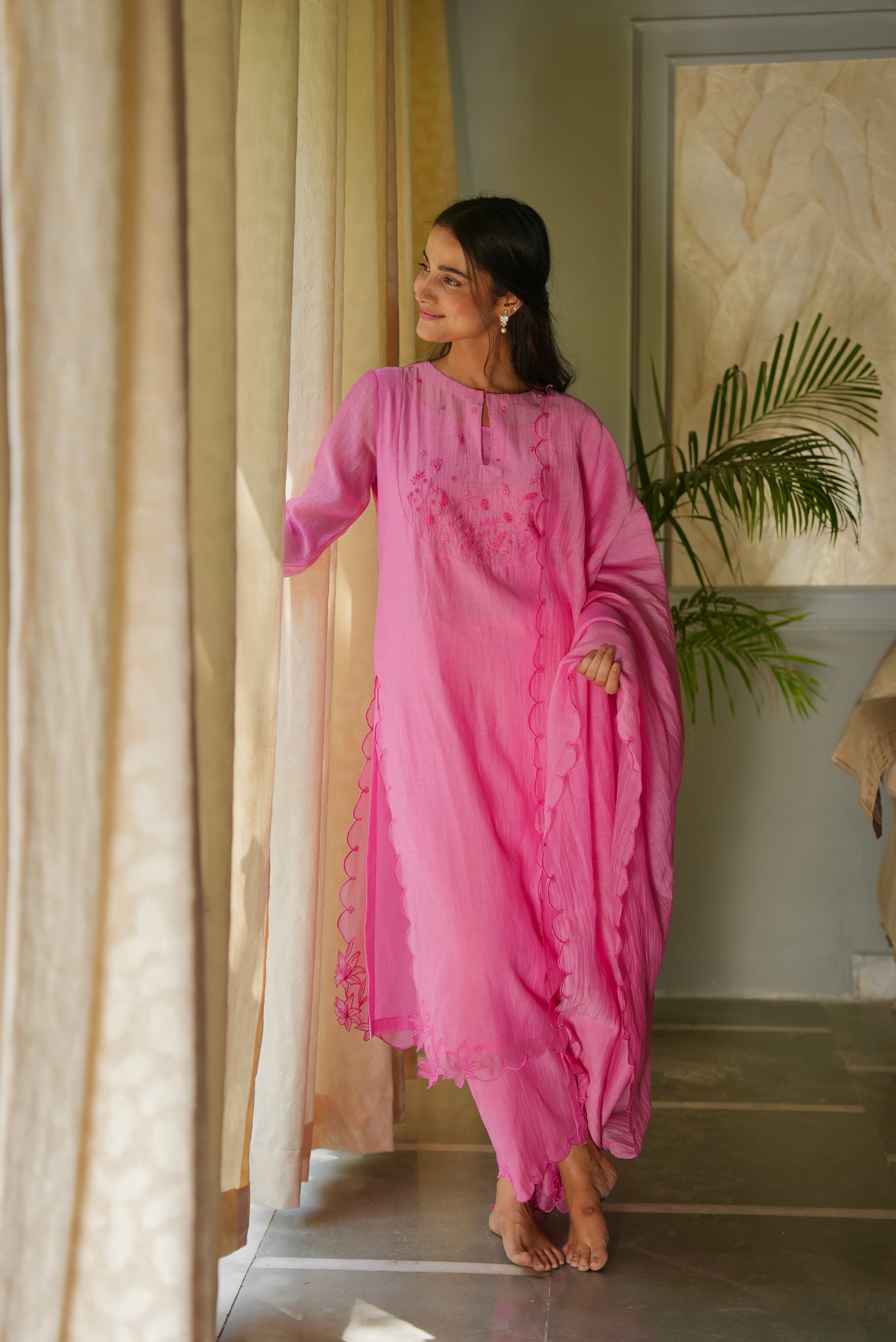 Pink Mishri Chanderi Kurta Set