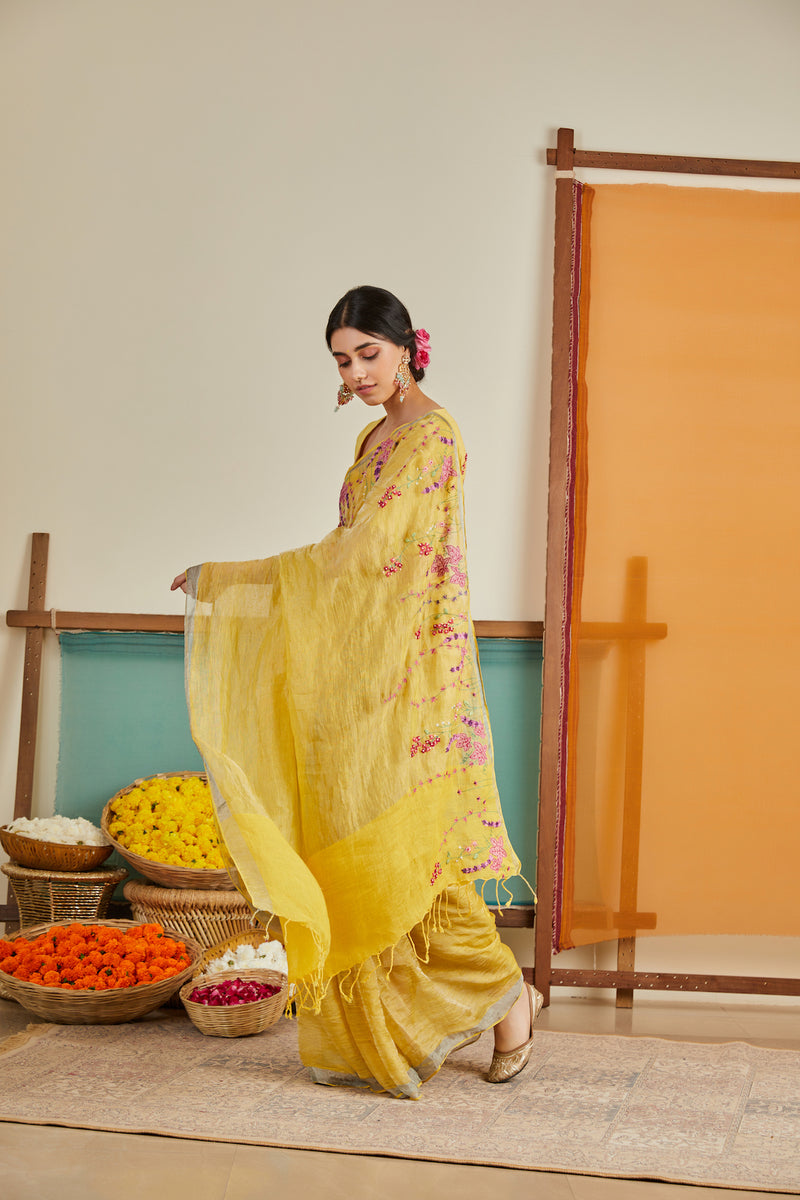 Amal Zari Linen Sari