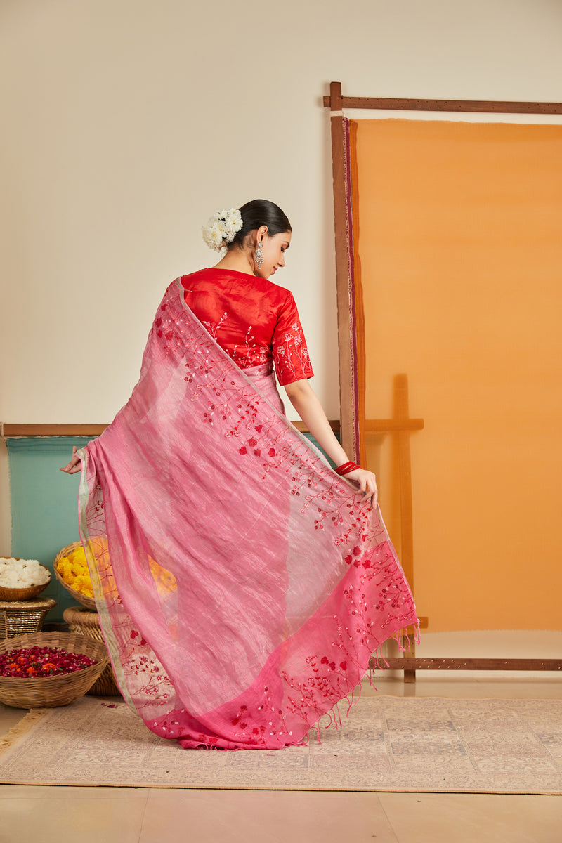 Gul Zari Linen Sari