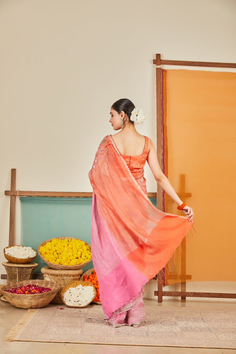 Laila Zari Linen Sari