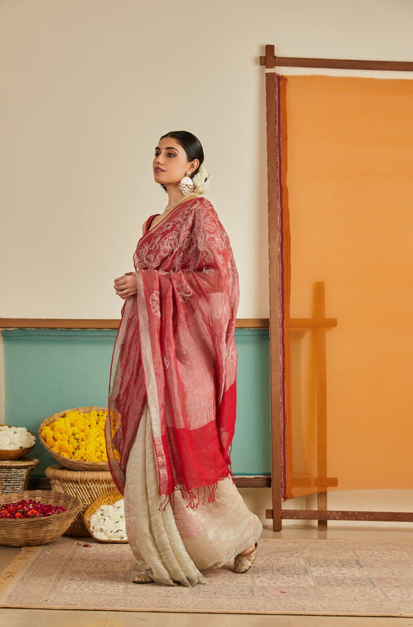 Mogra Zari Linen Sari