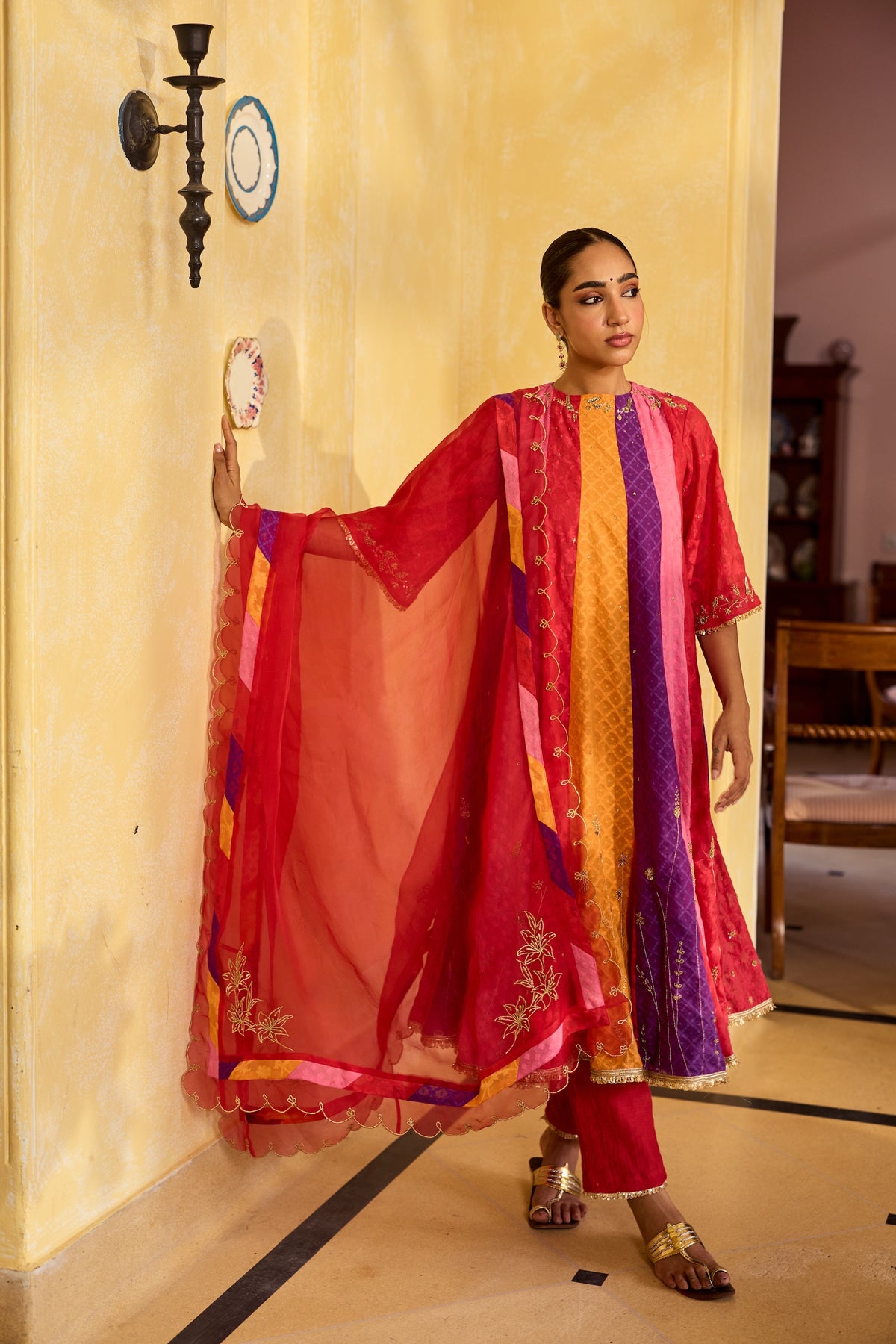 Ravya Multicoloured Chanderi Kurta Set