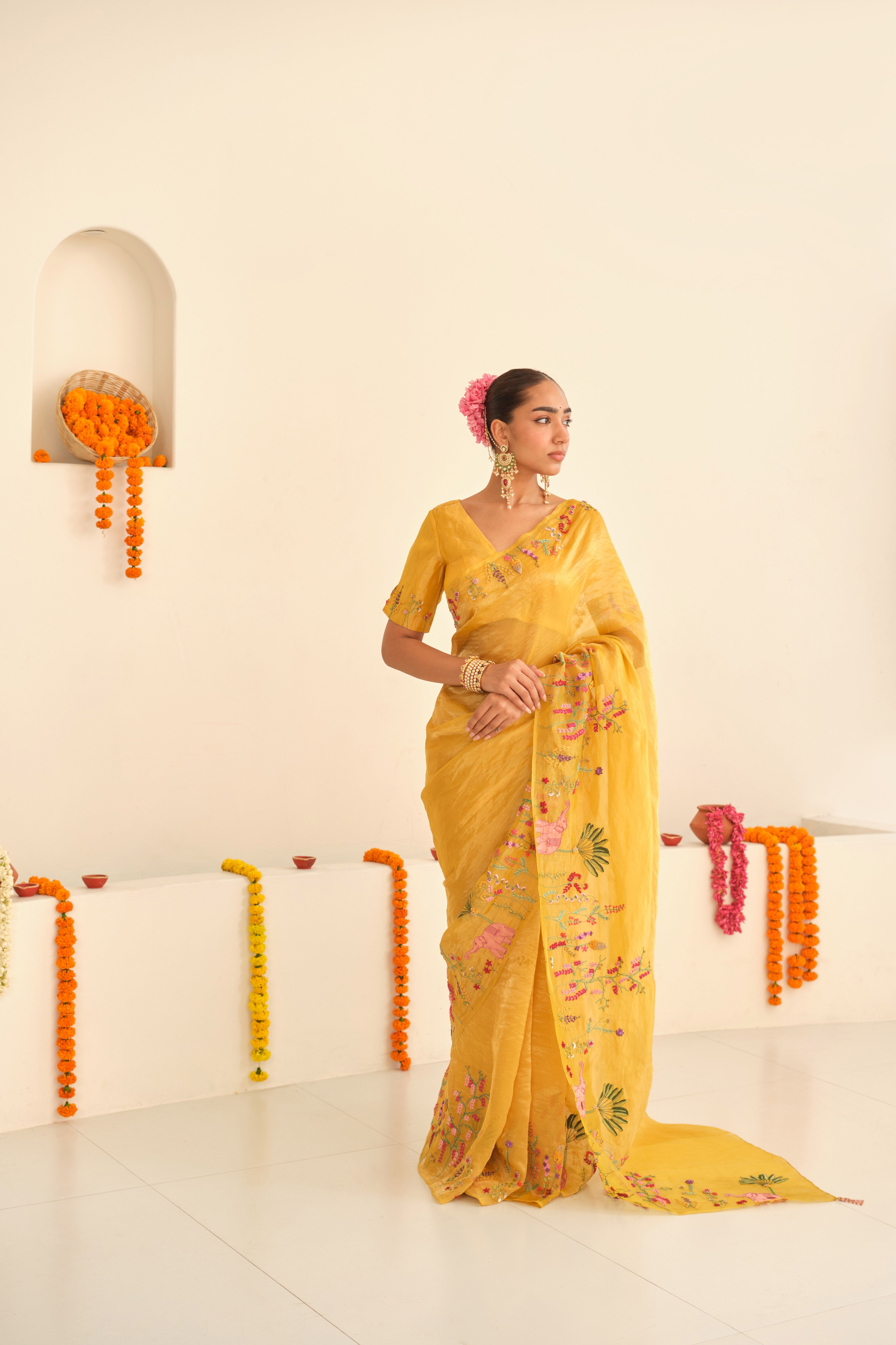 Sunehri Silk Tissue Sari