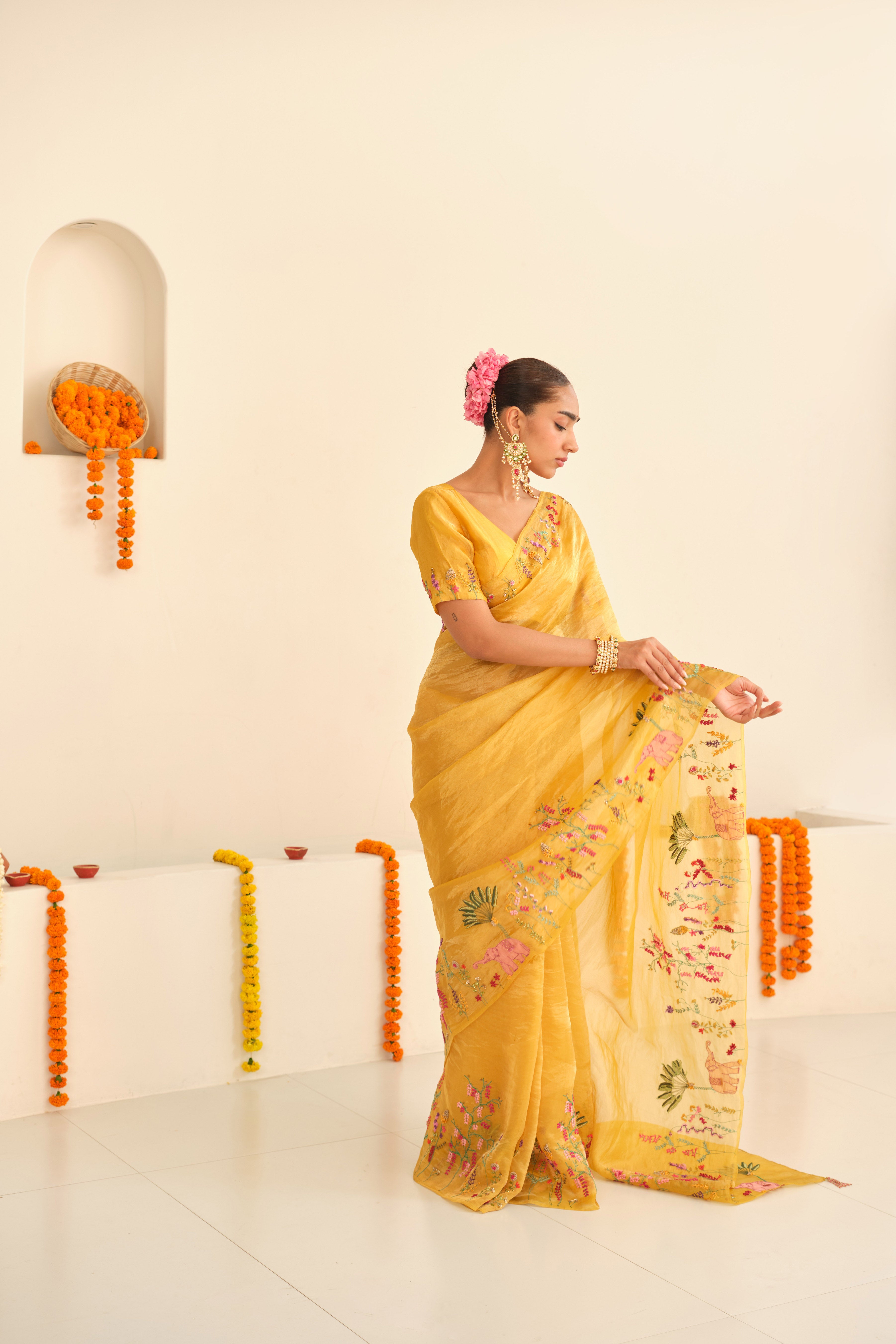 Sunehri Silk Tissue Sari