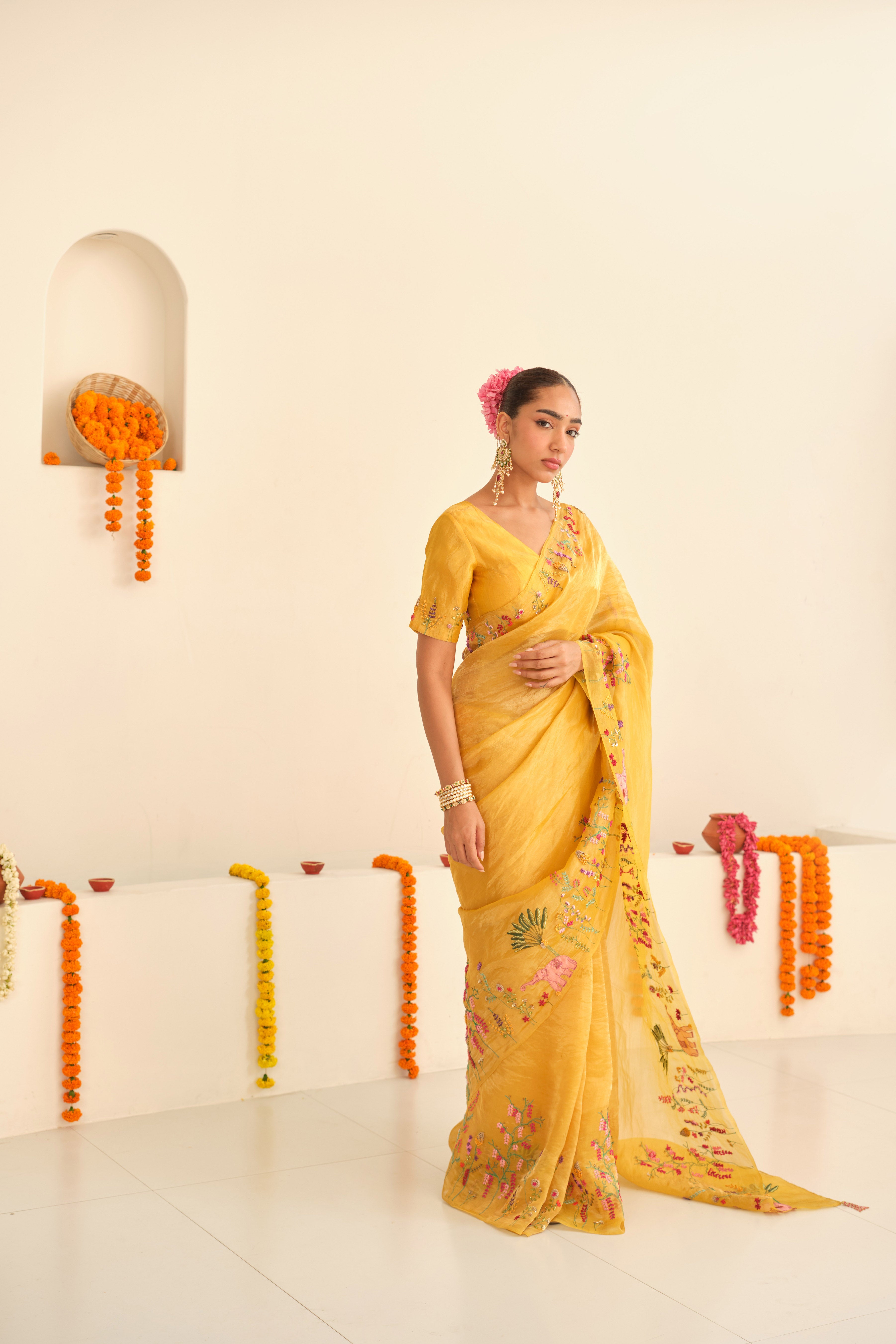 Sunehri Silk Tissue Sari