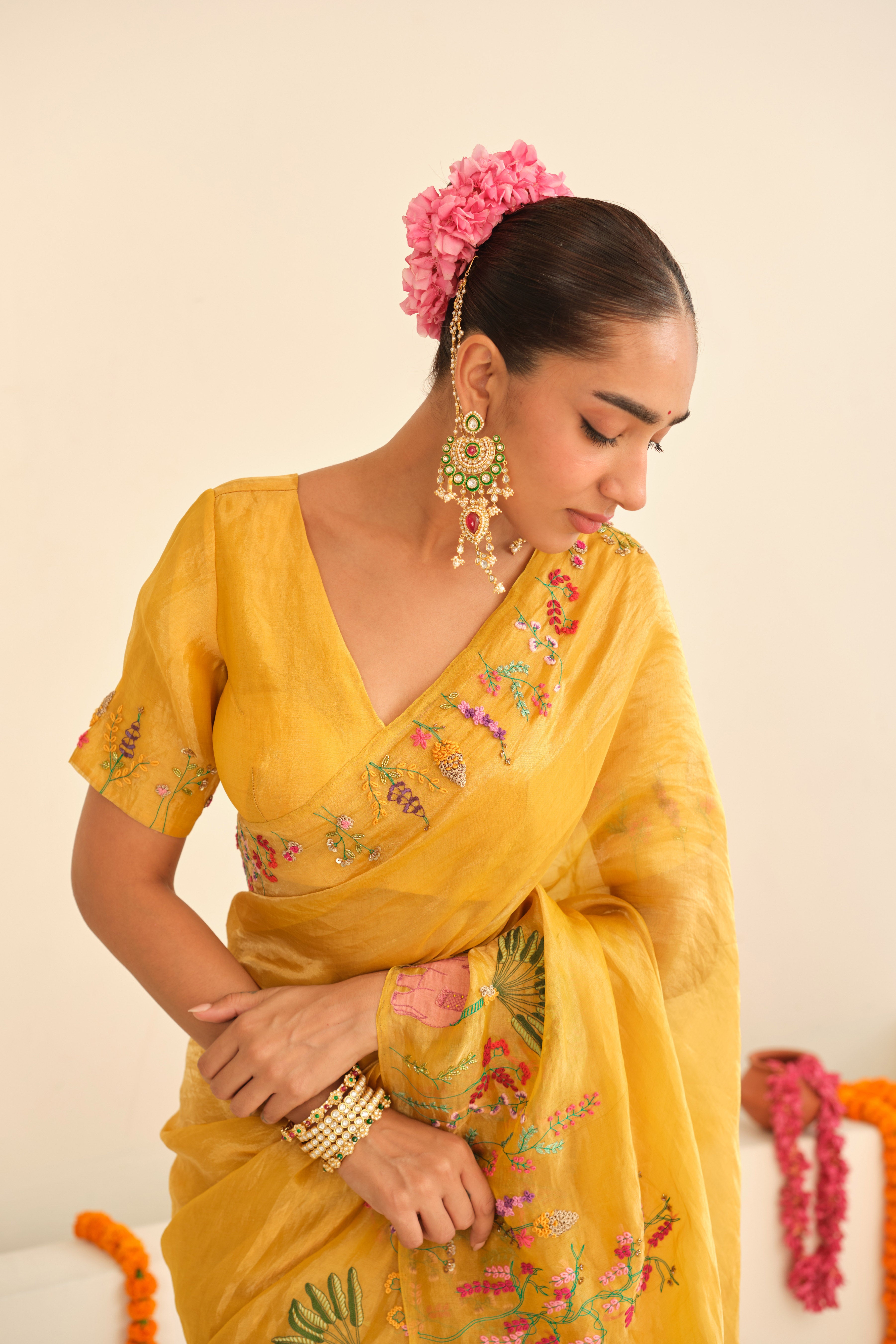 Sunehri Silk Tissue Sari