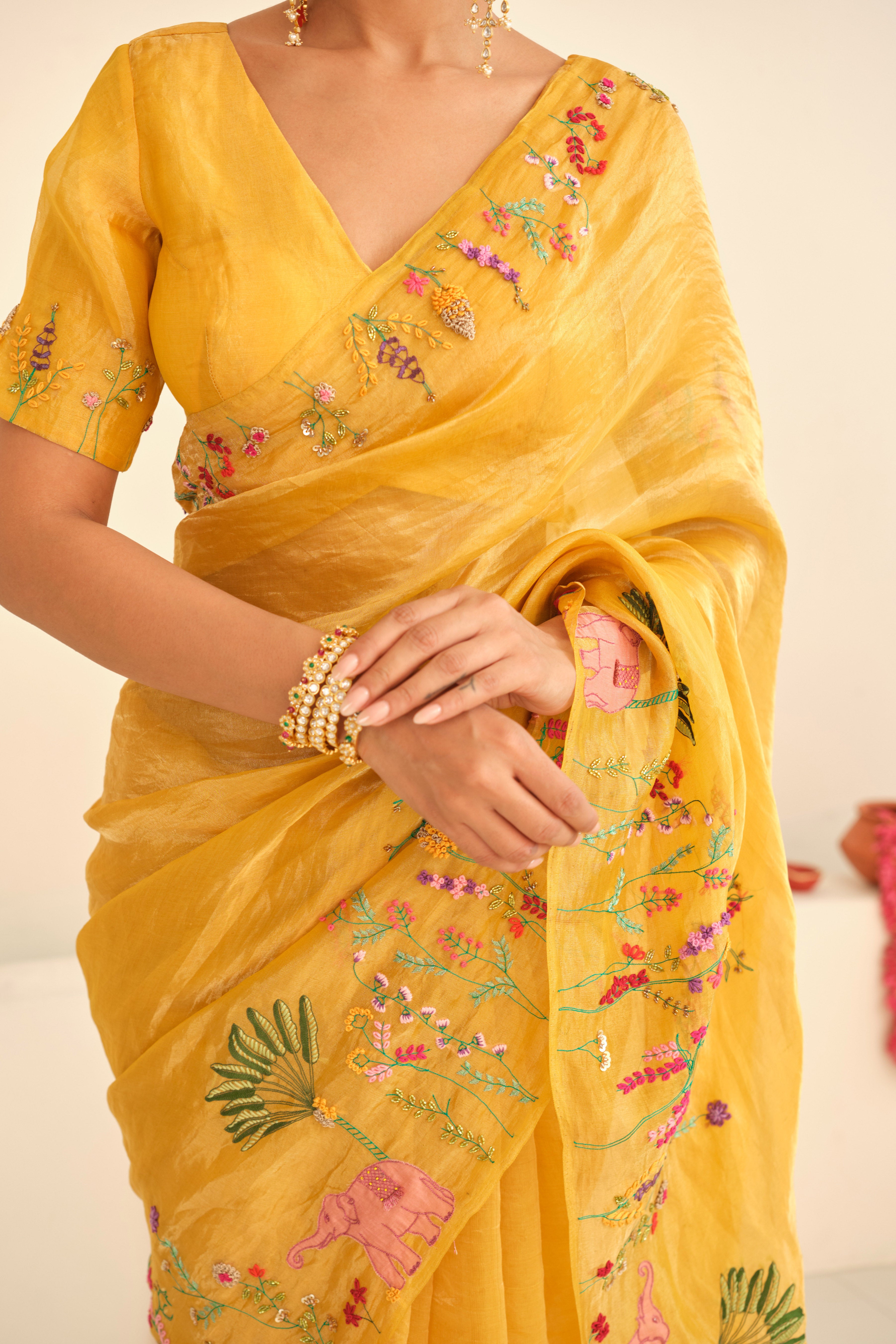 Sunehri Silk Tissue Sari