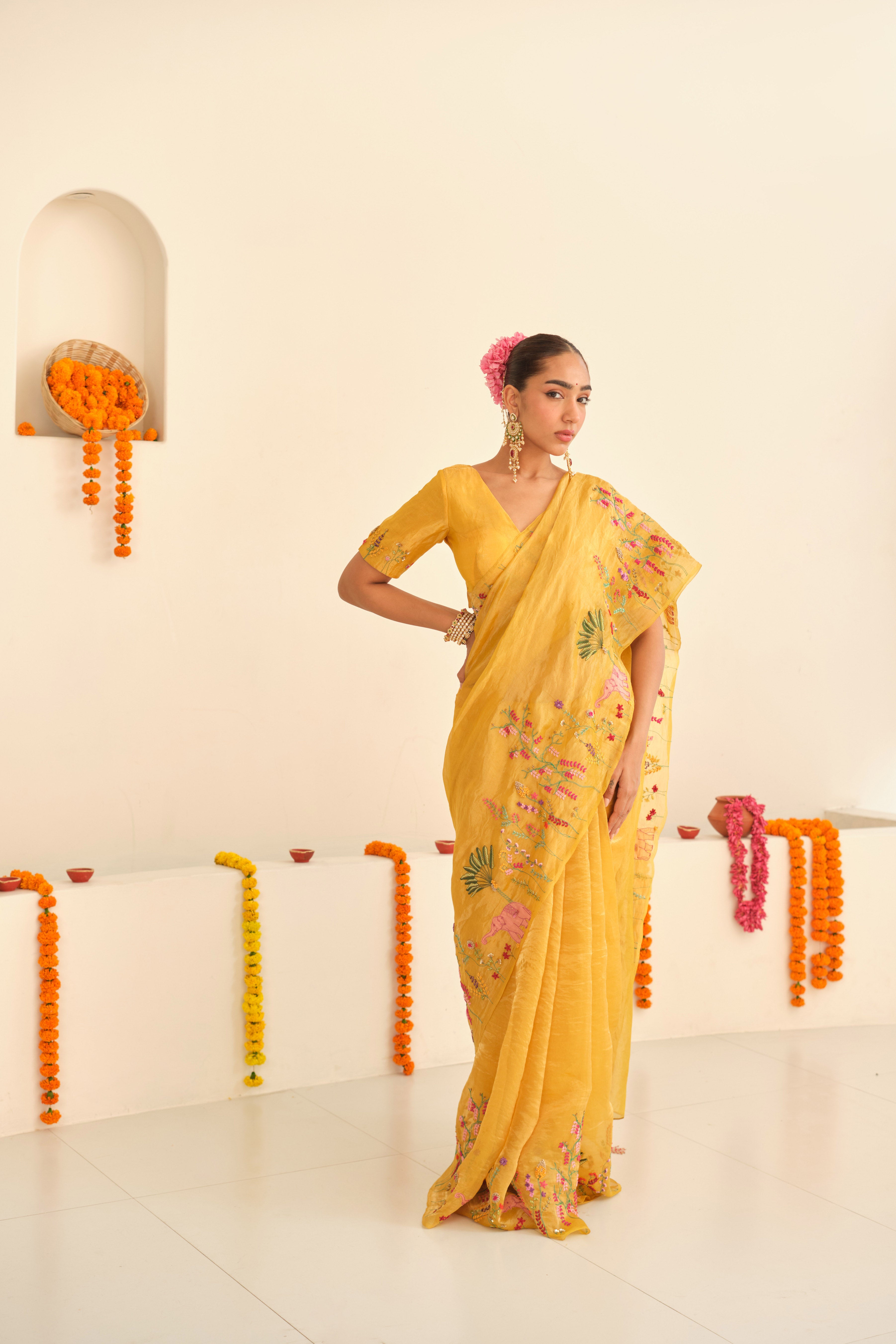 Sunehri Silk Tissue Sari