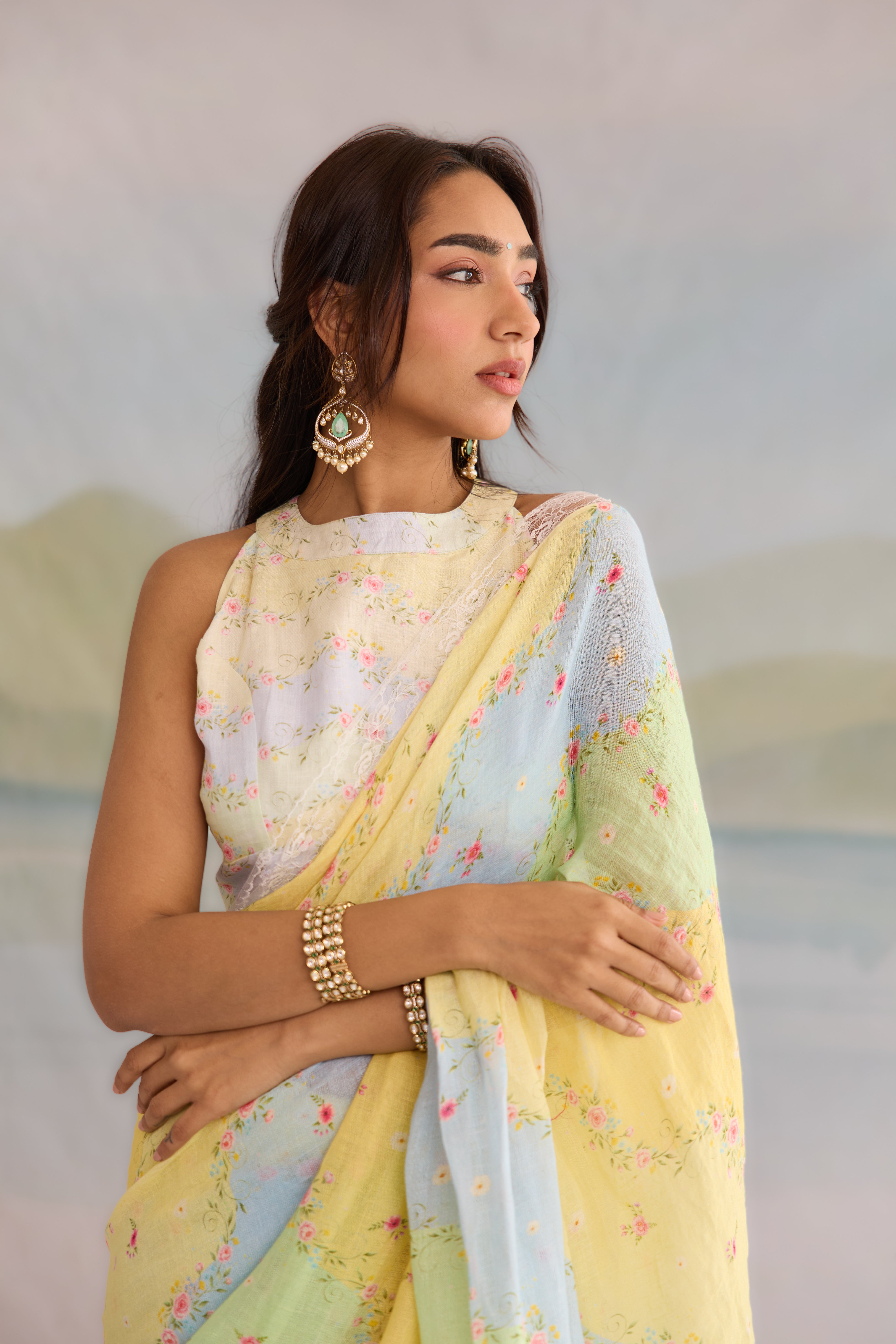 Gul Sanjh Linen Sari