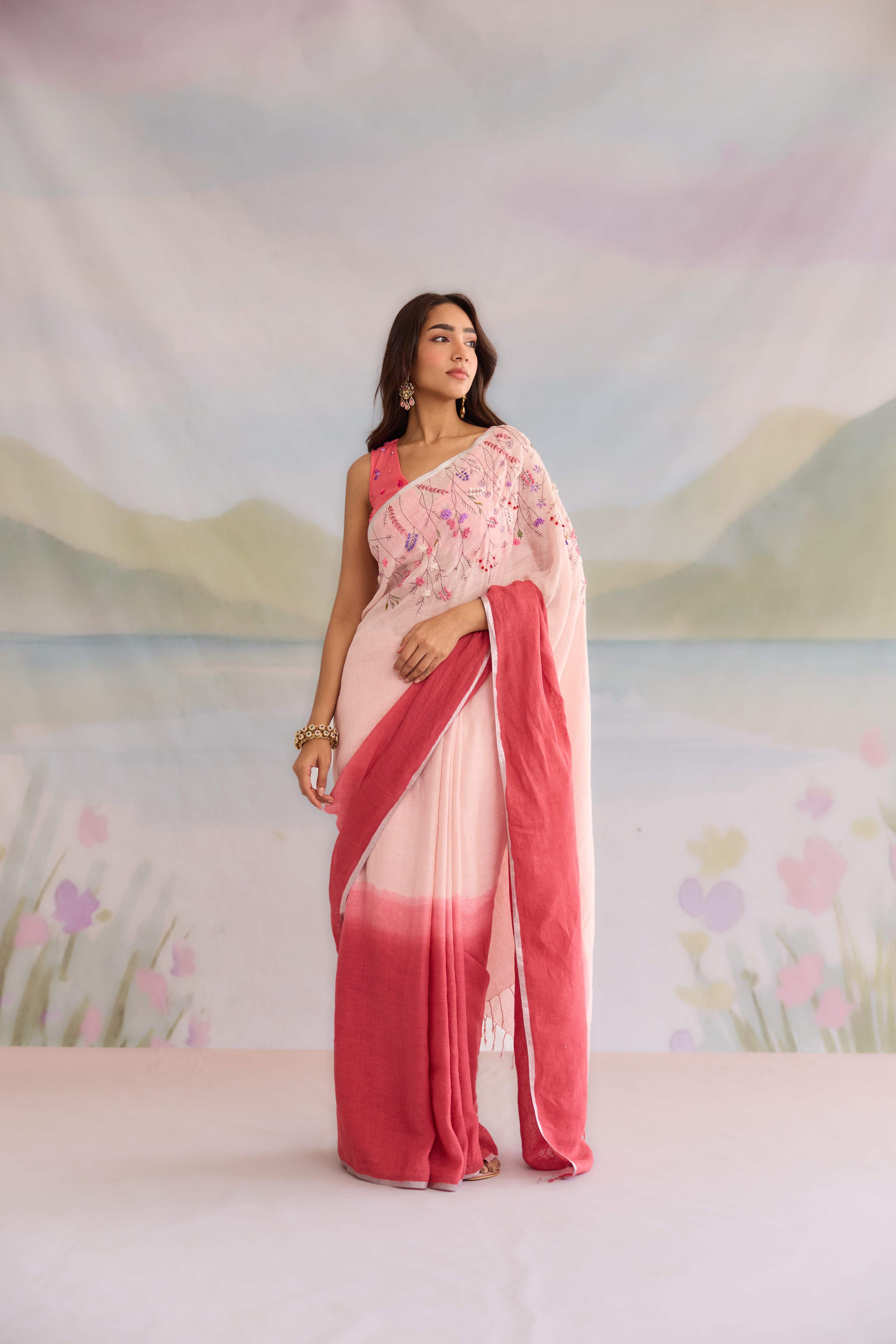 Nakshar Linen Sari