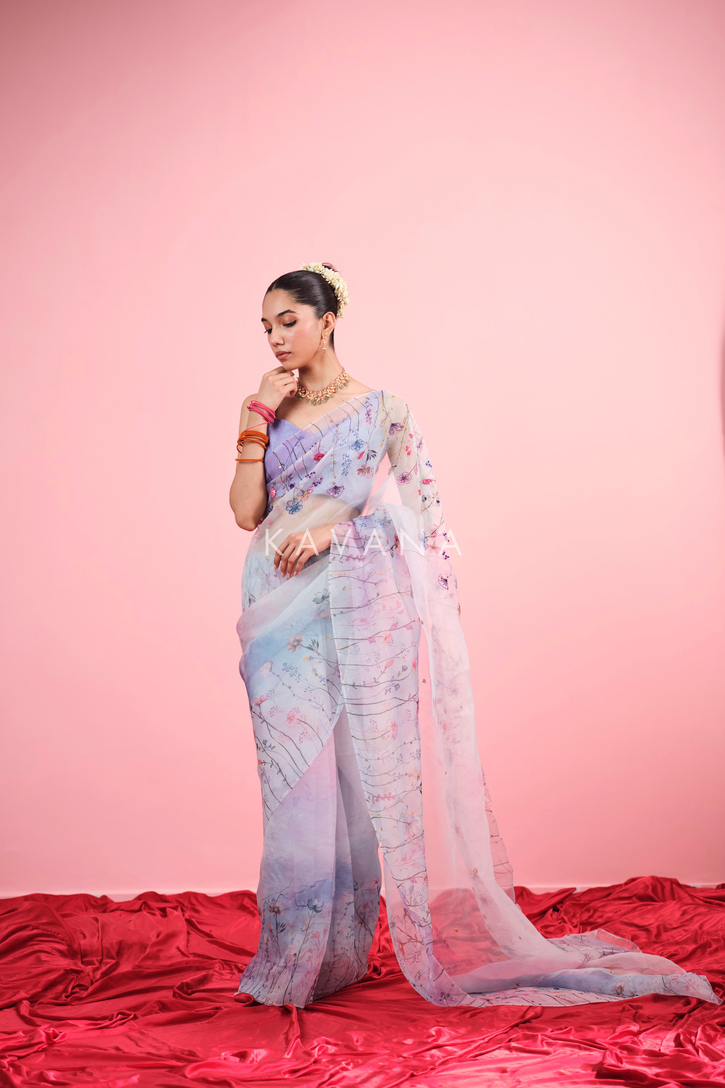 Aasmani Silk Organza Sari