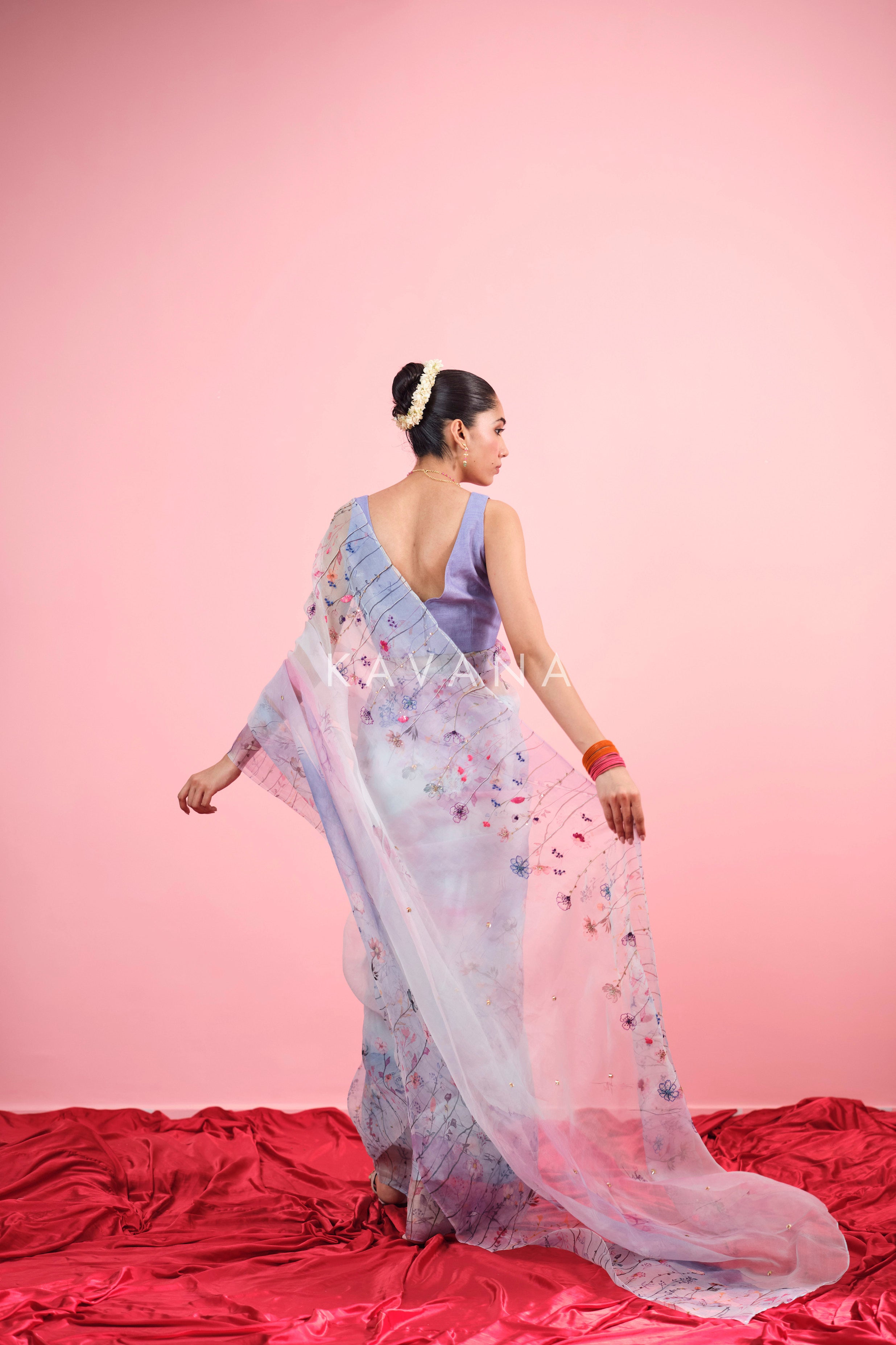 Aasmani Silk Organza Sari