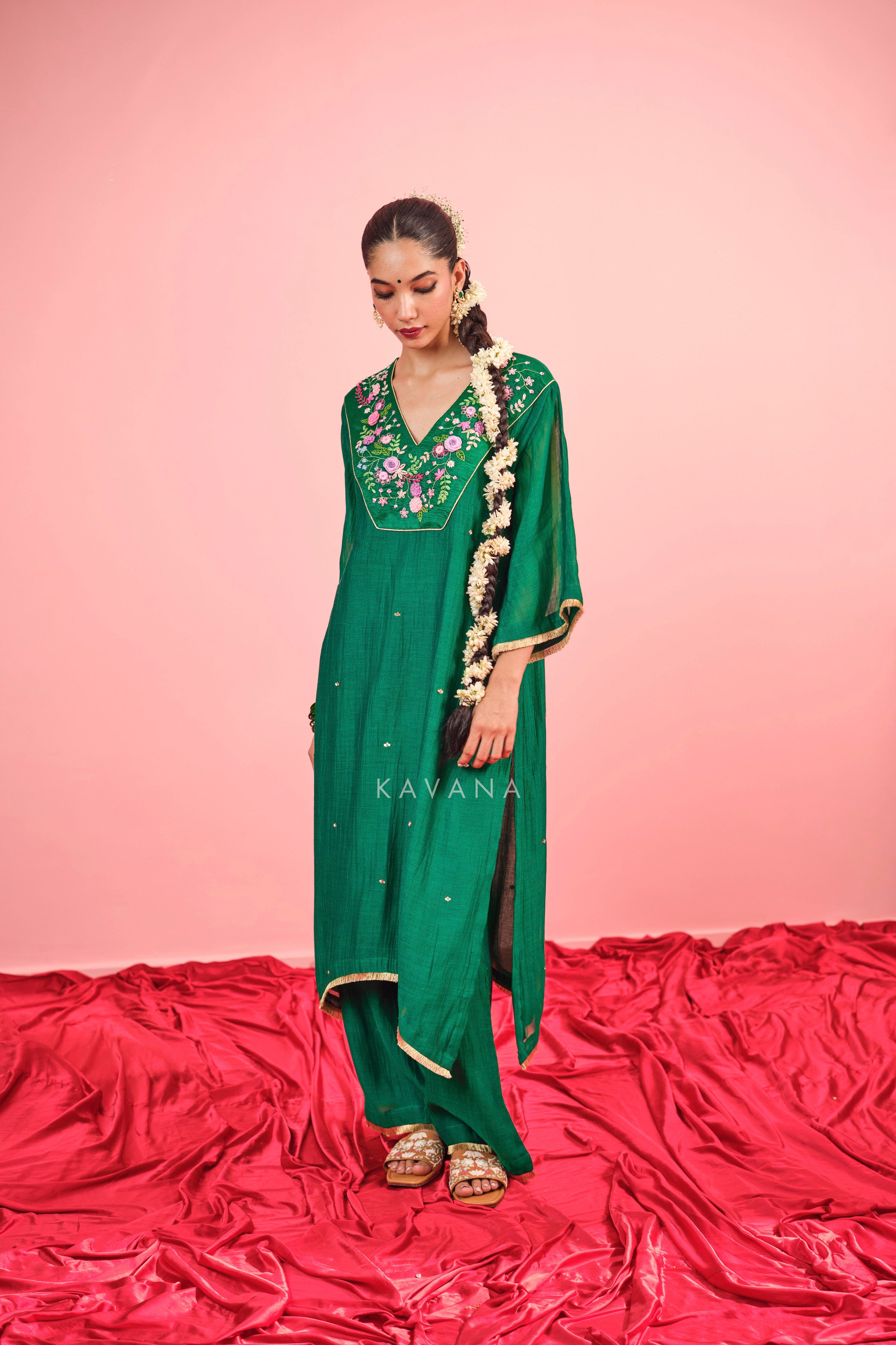 Panna Chanderi Kurta Set