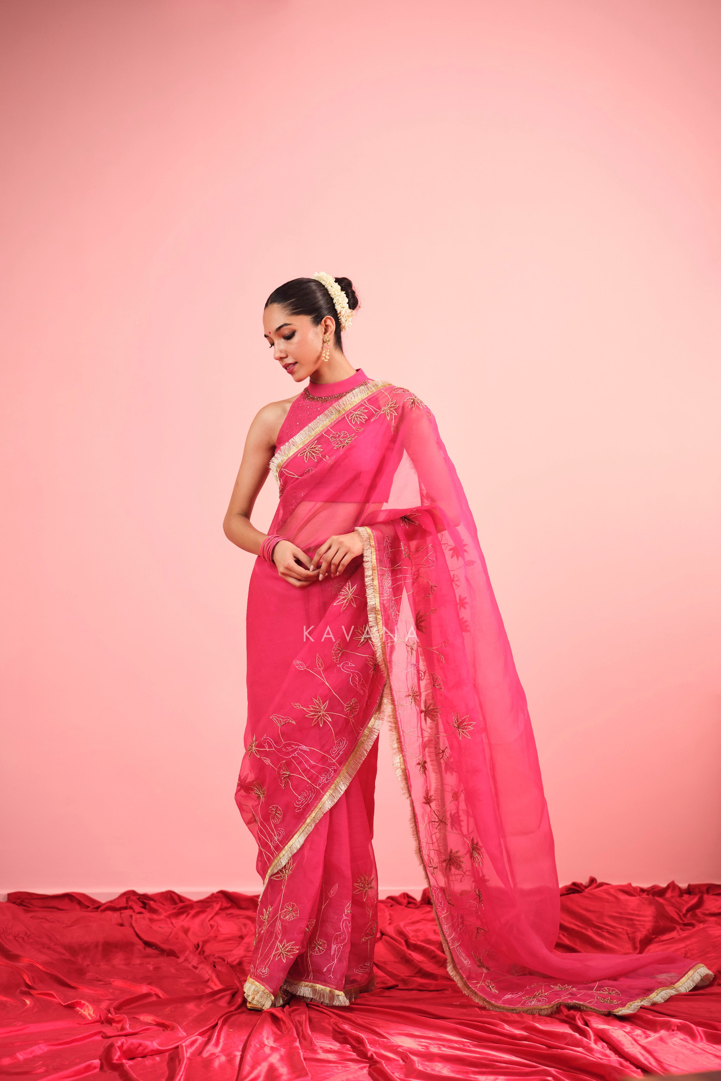 Pink Flamingo Silk Organza Sari