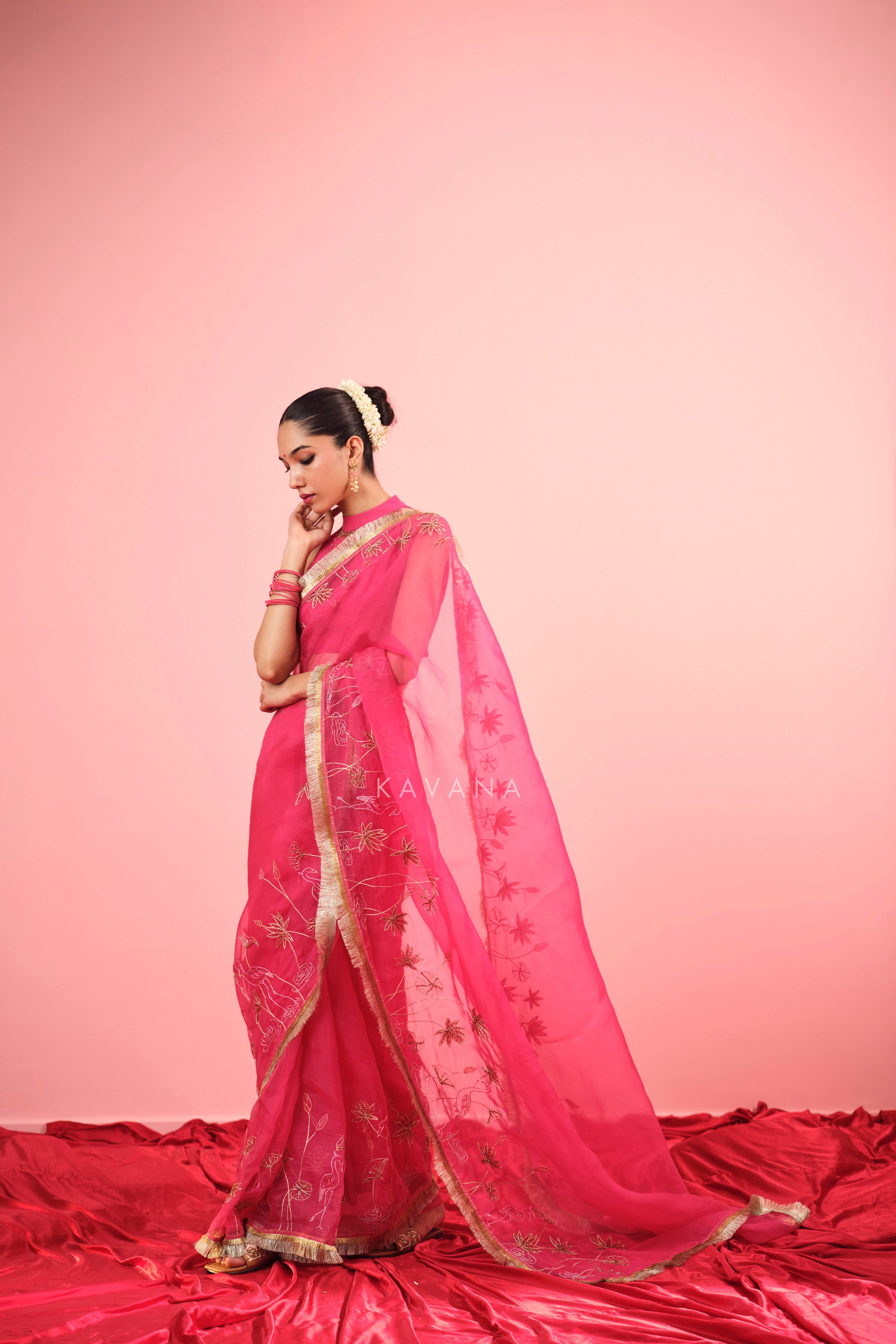 Pink Flamingo Silk Organza Sari