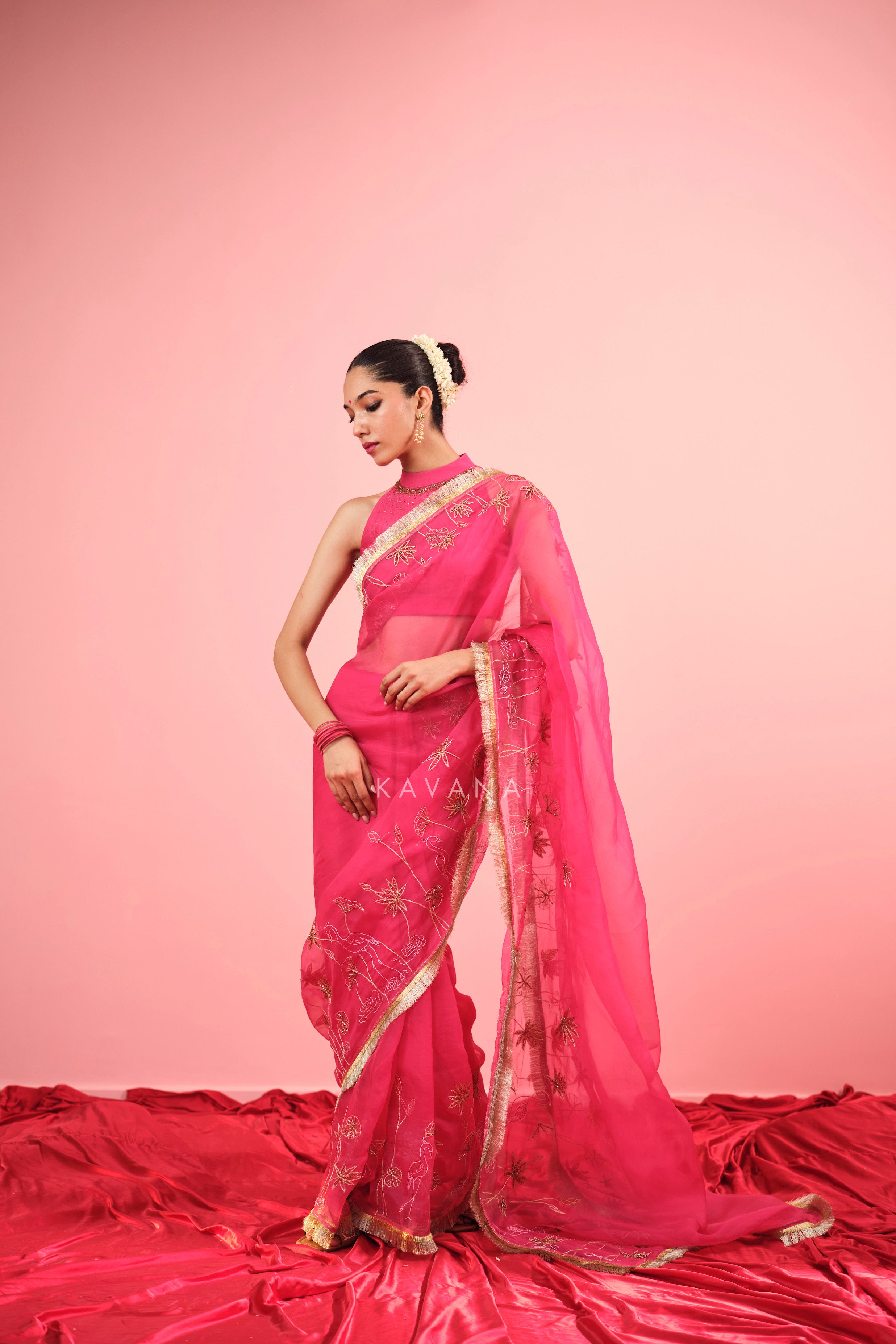 Pink Flamingo Silk Organza Sari