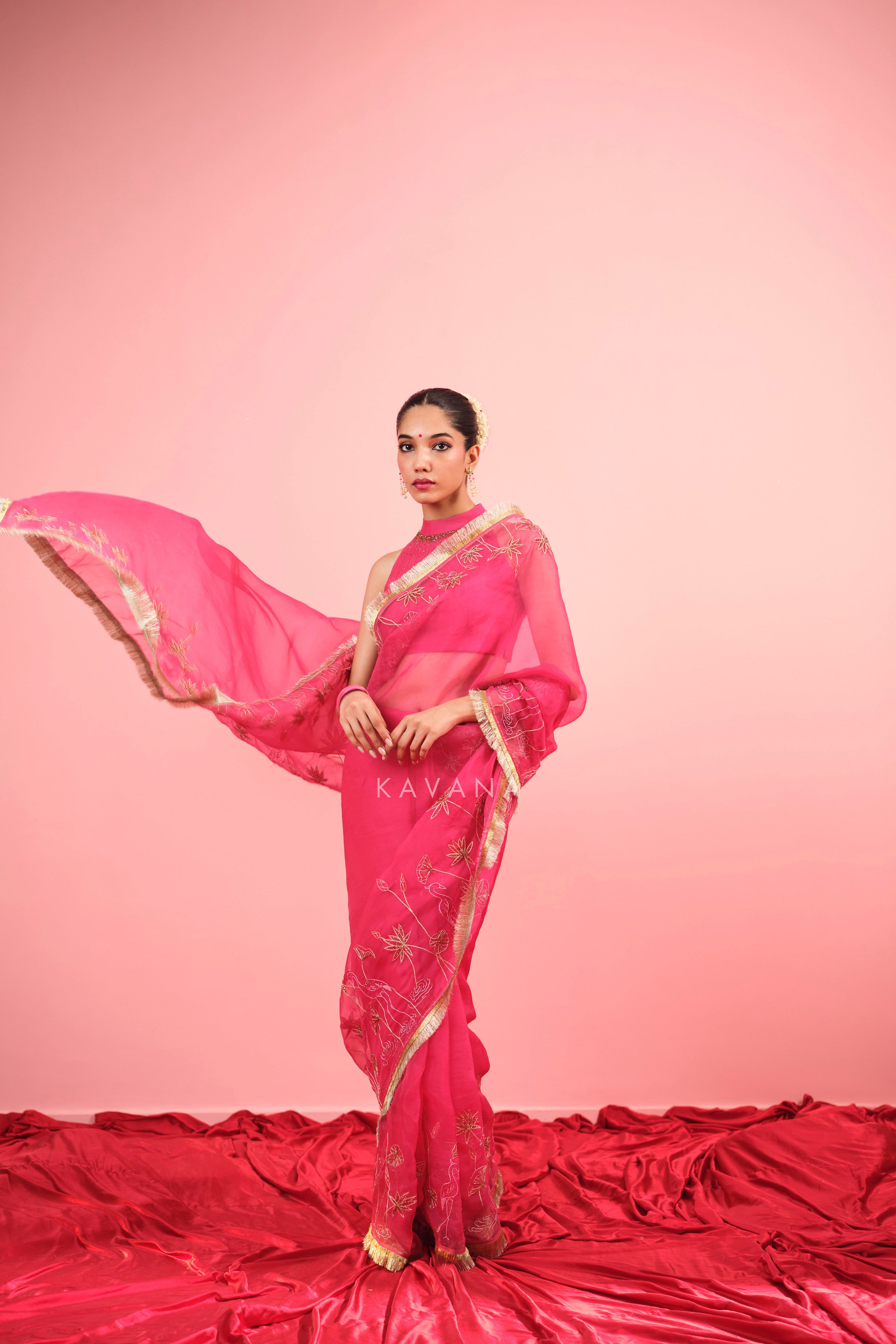 Pink Flamingo Silk Organza Sari