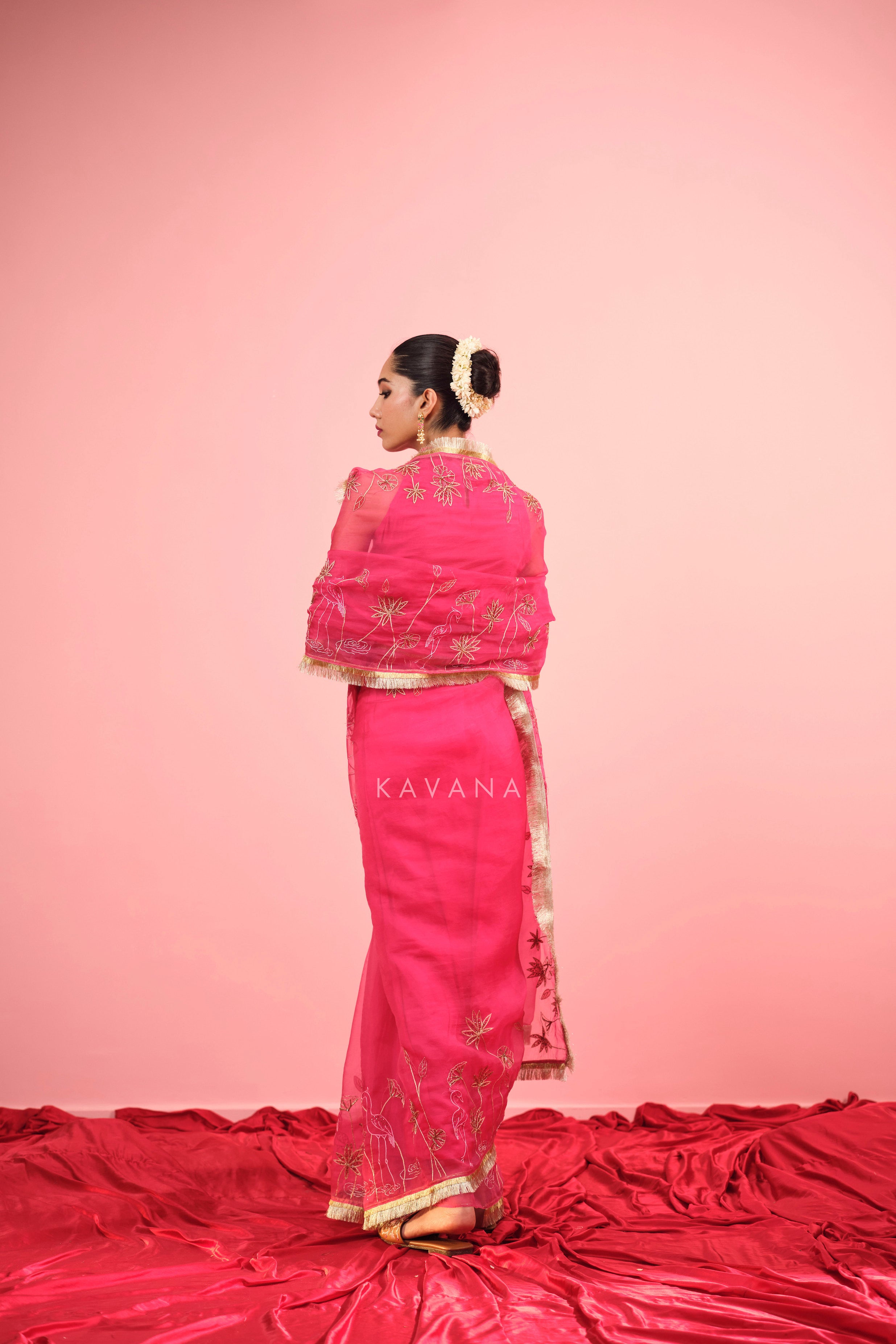 Pink Flamingo Silk Organza Sari