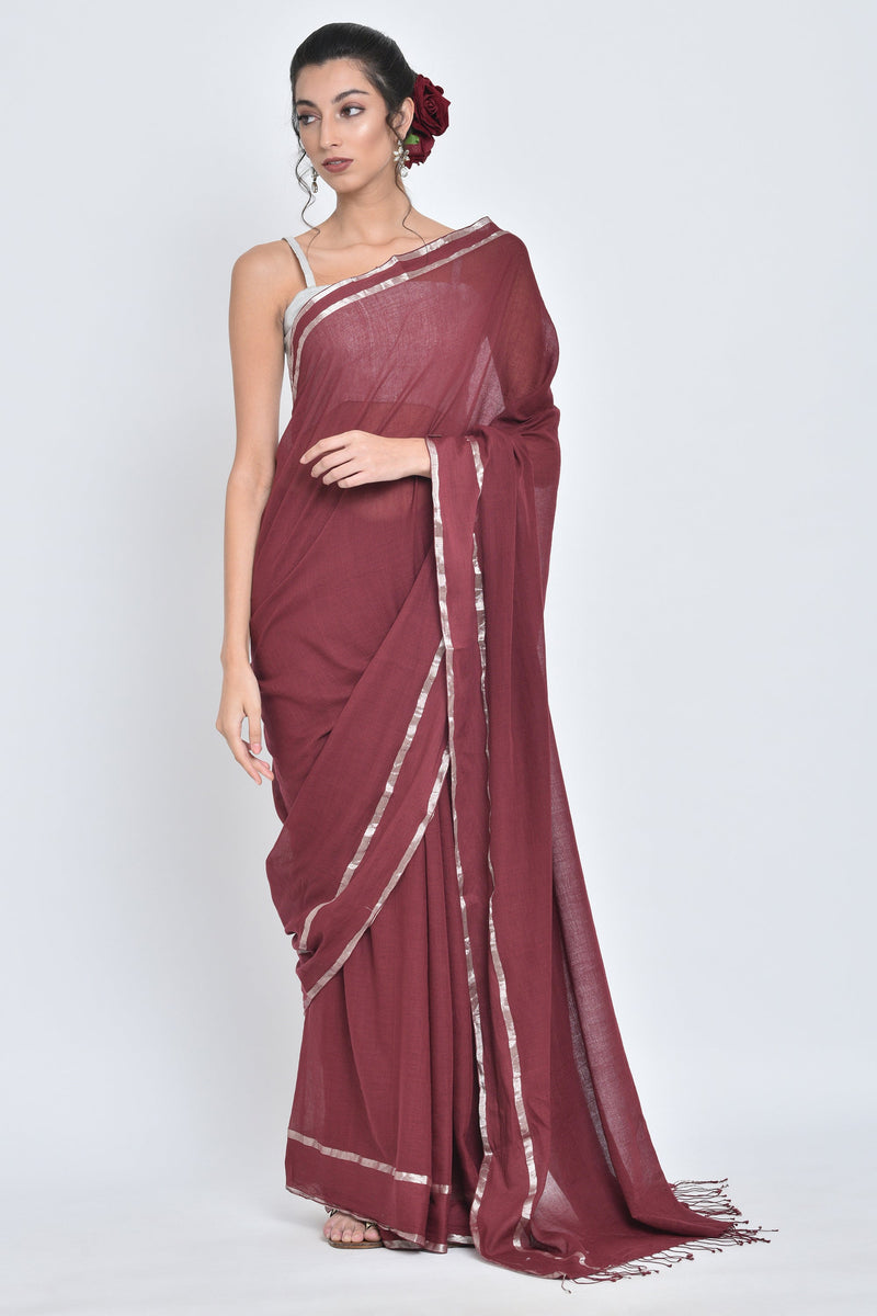 Nargis I Handwoven Organic Cotton Sari - kavana.in