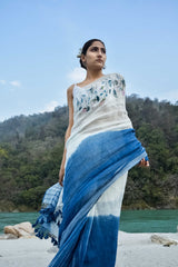 Amber I 100% Handwoven Linen Sari with Hand Embroidery - kavana.in