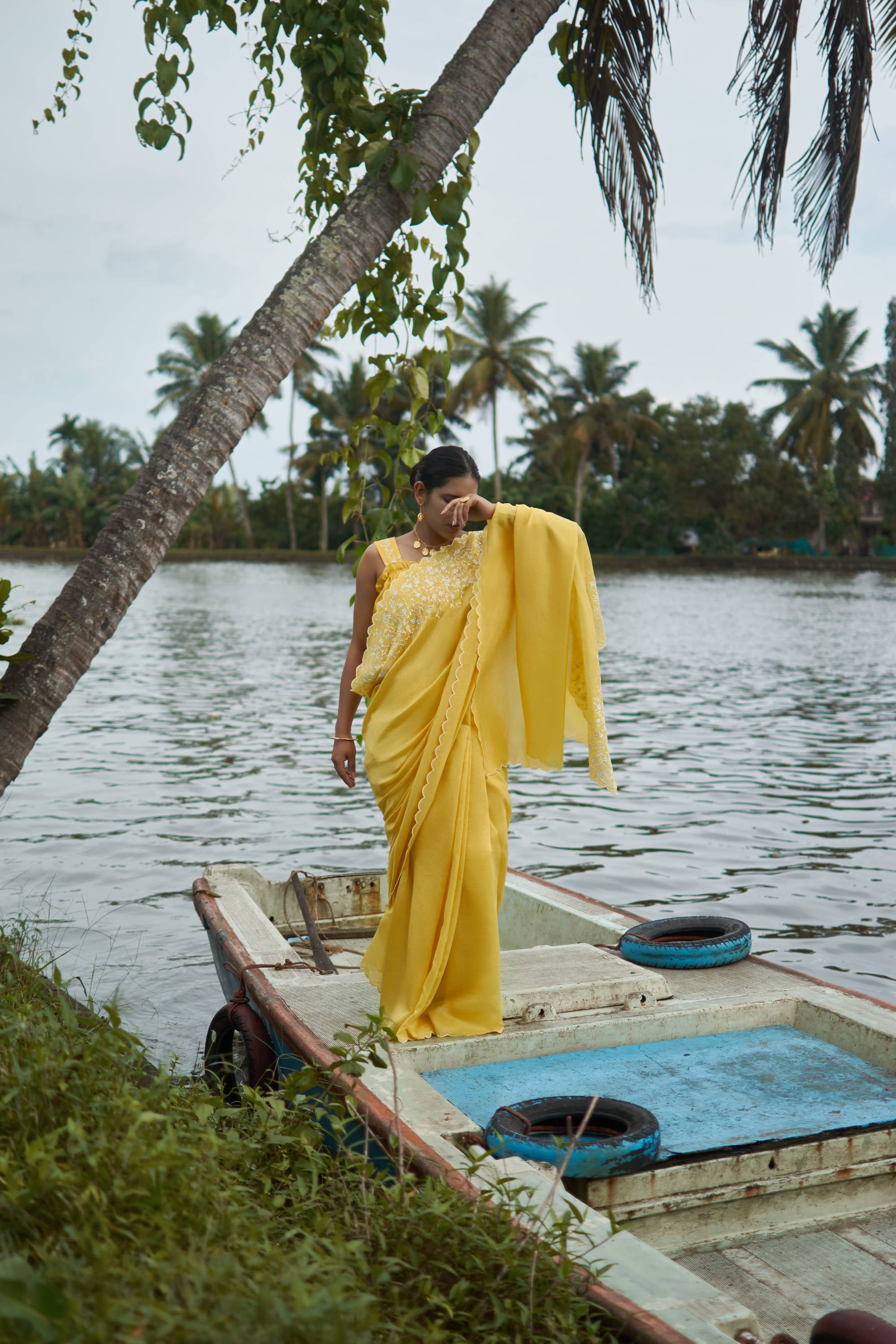Anise │Yellow handwoven chanderi sari - kavana.in