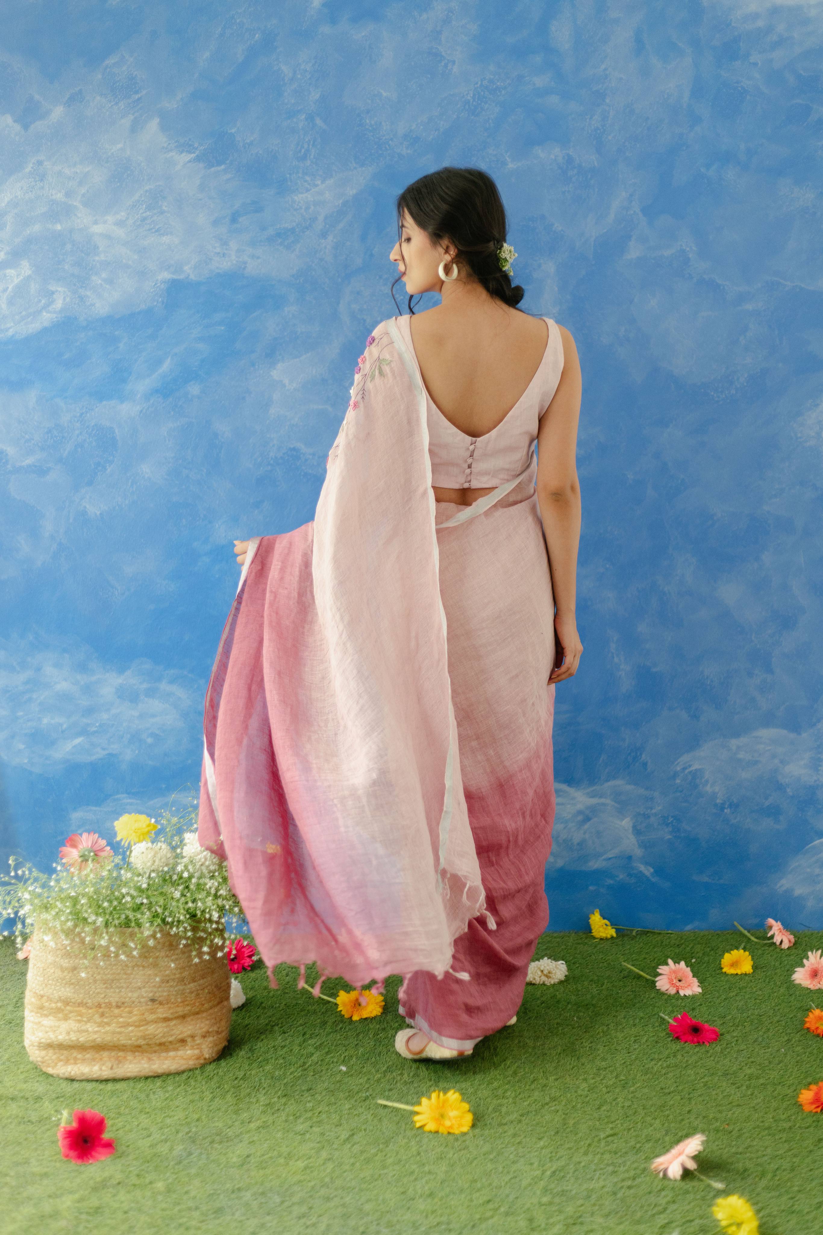 Gulkand Linen Sari | Rescue
