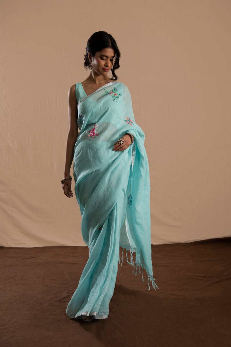 Neel Gagan Linen Sari